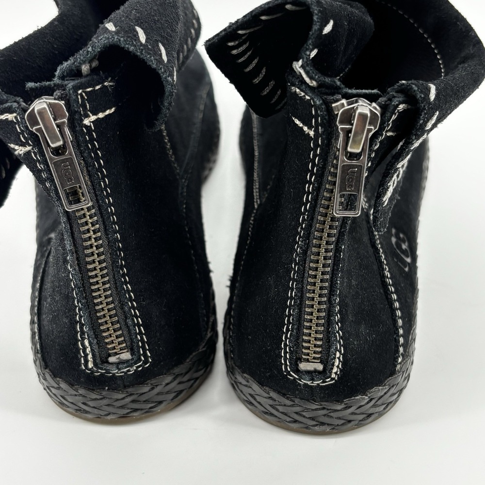 UGG Varney Women's Sz 10 Suede Moccasin Blanket Stitch Boho Retro Booties Black - Picture 5 of 7